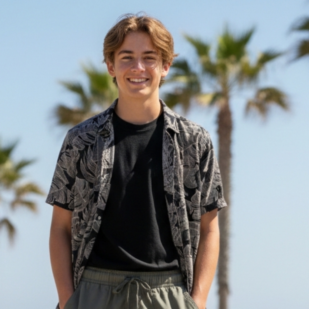 Abercrombie Kids Black and Cream Leaf Pattern Shirt